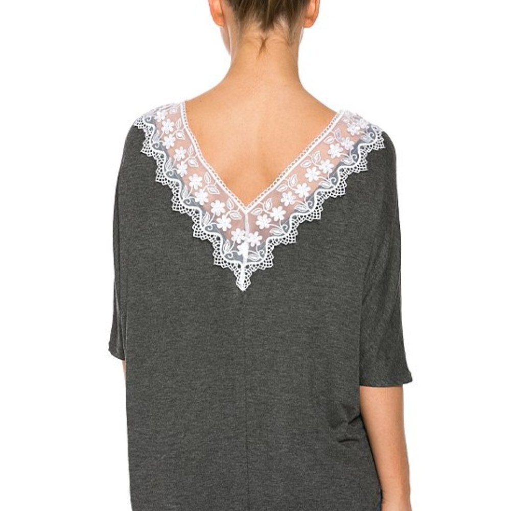 Charcoal Lace-Trim Dolman Top - Women Open Gates